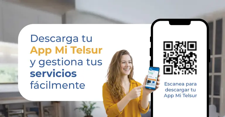 Mujer mirando celular app mi Telsur